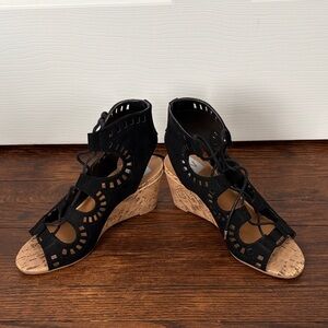 DV by Dolce Vita Black and Tan Wedge Sandals
